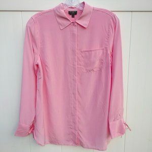 Talbots Pink 100% Silk Hidden Button Front Tie Cuff Collared Dress Shirt PS